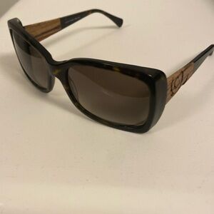 Alexander McQueen tortoise colored frame with wood accent sunglasses 4146